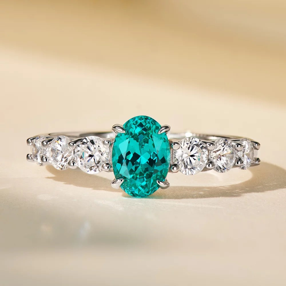 Lab-grown Paraiba Gemstone 925 Sterling Silver Ring