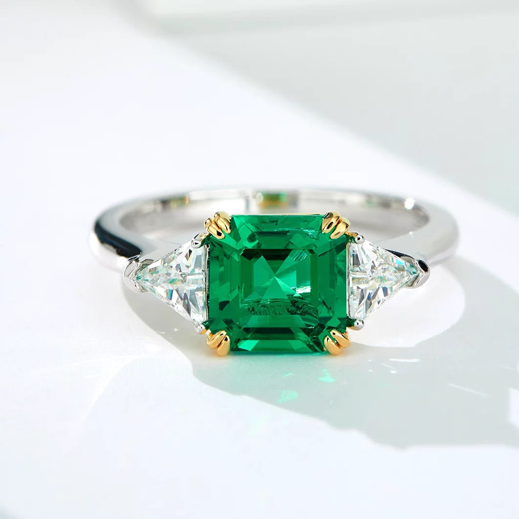 Emerald Three Stone 925 Sterling Silver