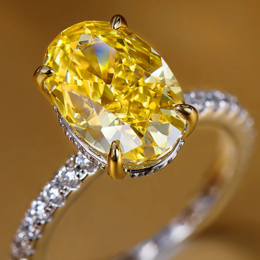 Yellow Diamond 925 Sterling Silver Oval Cut Ring