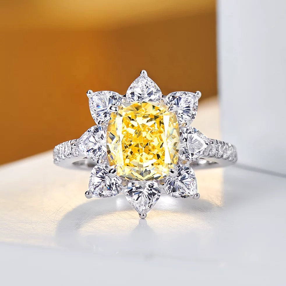 Sunflower Zircon 925 Sterling Silver Ring