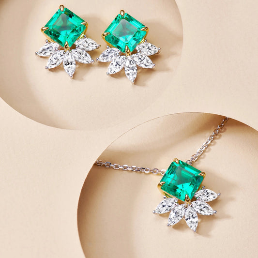 Emerald Flower Pendant Retro 925 Sterling Silver Necklace