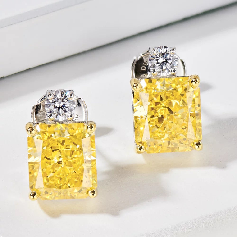 Yellow Gemstone 925 Sterling Silver Stud Earrings