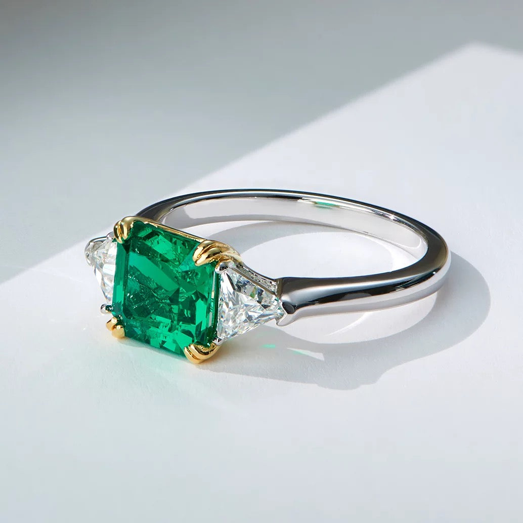 Emerald Three Stone 925 Sterling Silver