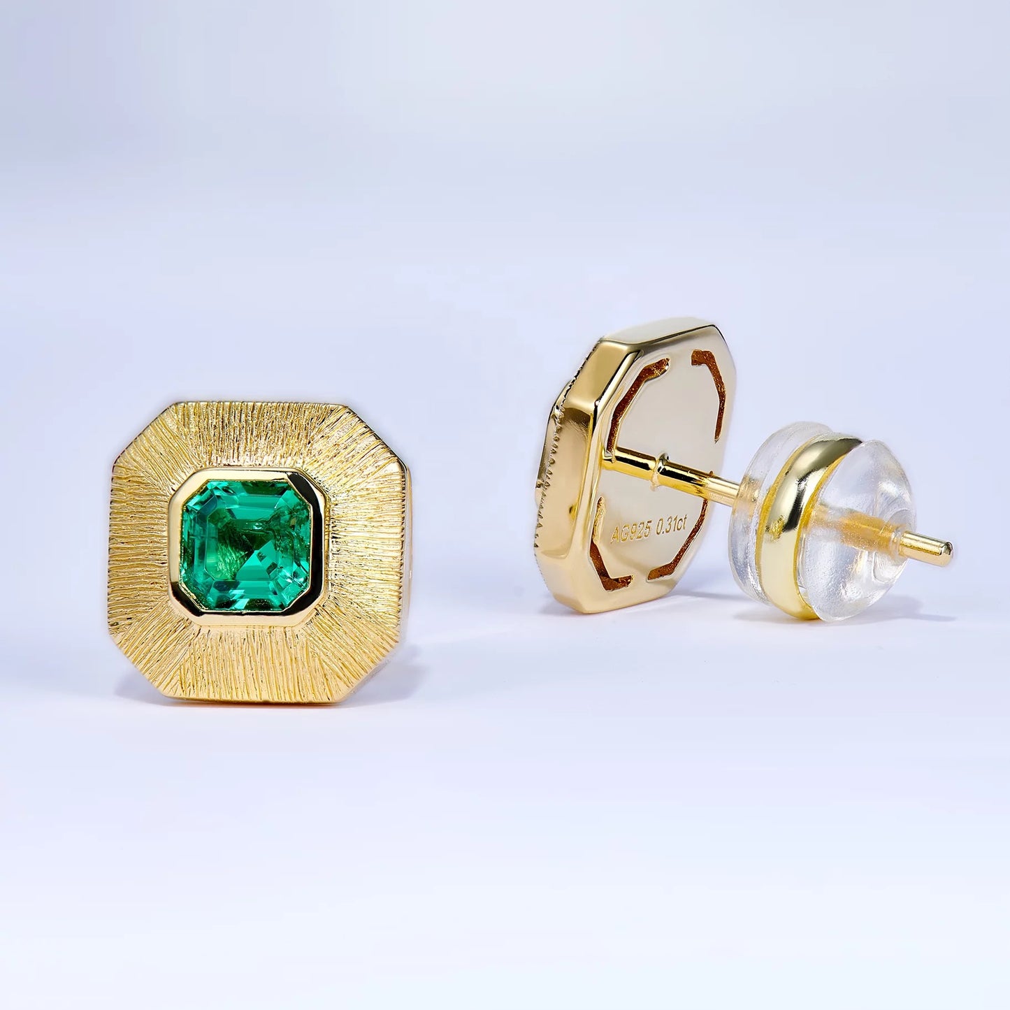 Lab-grown Emerald 925 Sterling Silver Stud Earrings