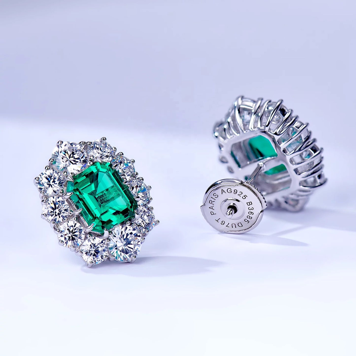 Rhodium-plated Emerald Stud Earrings