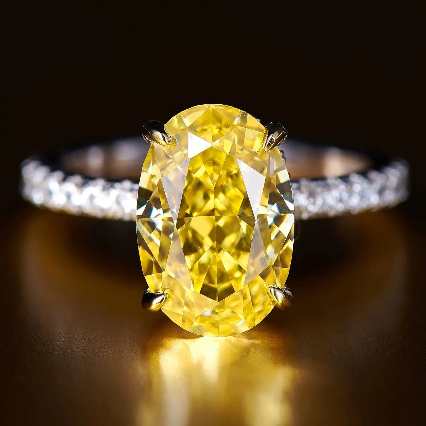 Yellow Diamond 925 Sterling Silver Oval Cut Ring