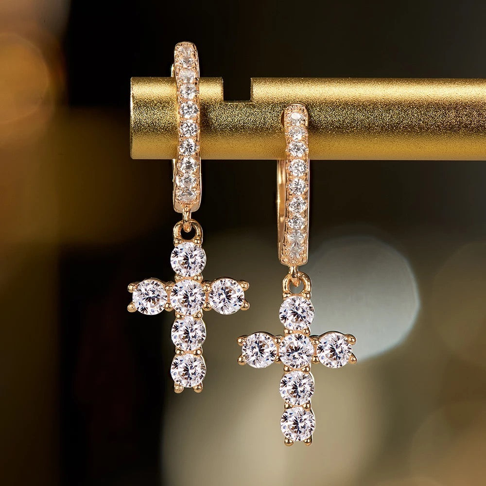 Cross Diamond Hoop Earrings