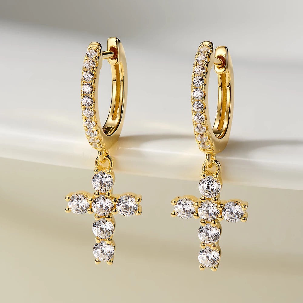 Cross Diamond Hoop Earrings