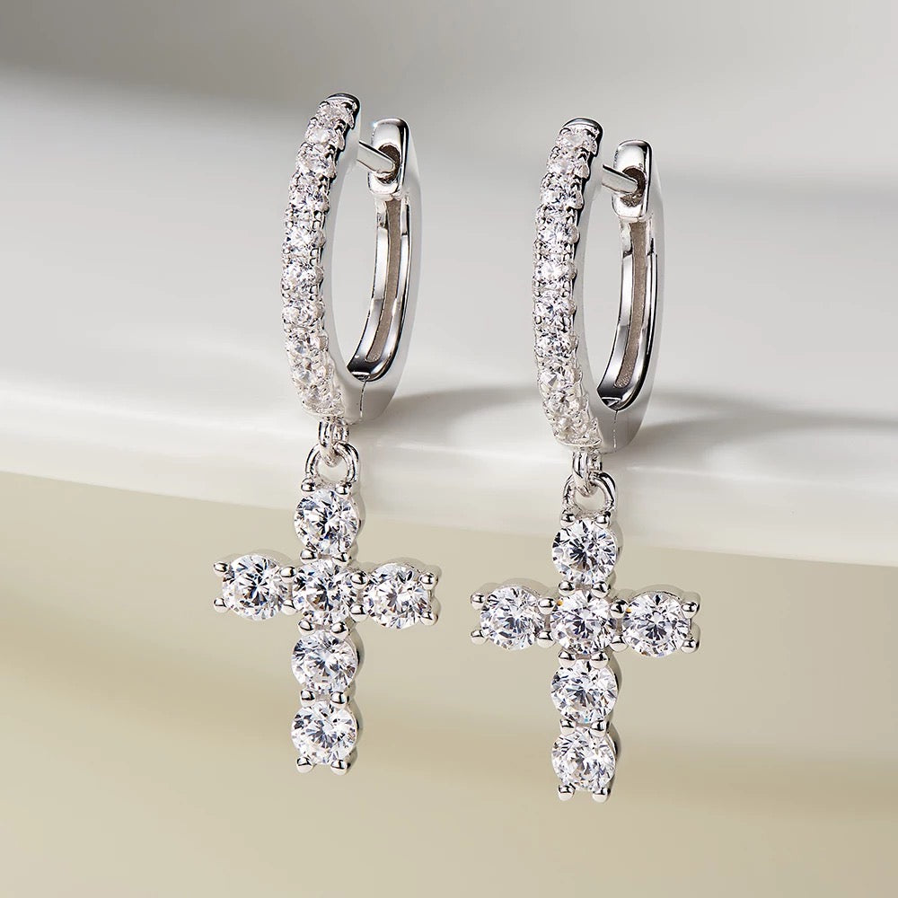 Cross Diamond Hoop Earrings