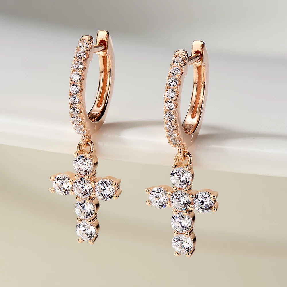 Cross Diamond Hoop Earrings