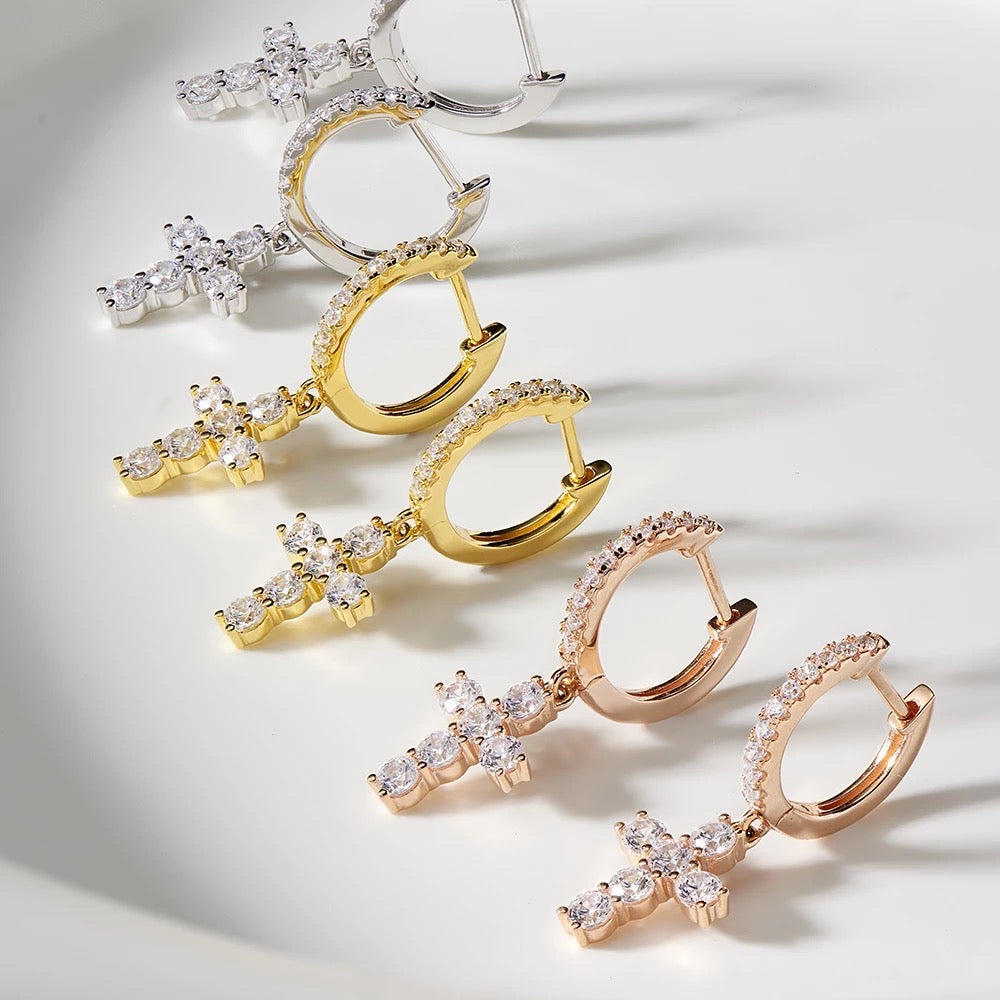 Cross Diamond Hoop Earrings