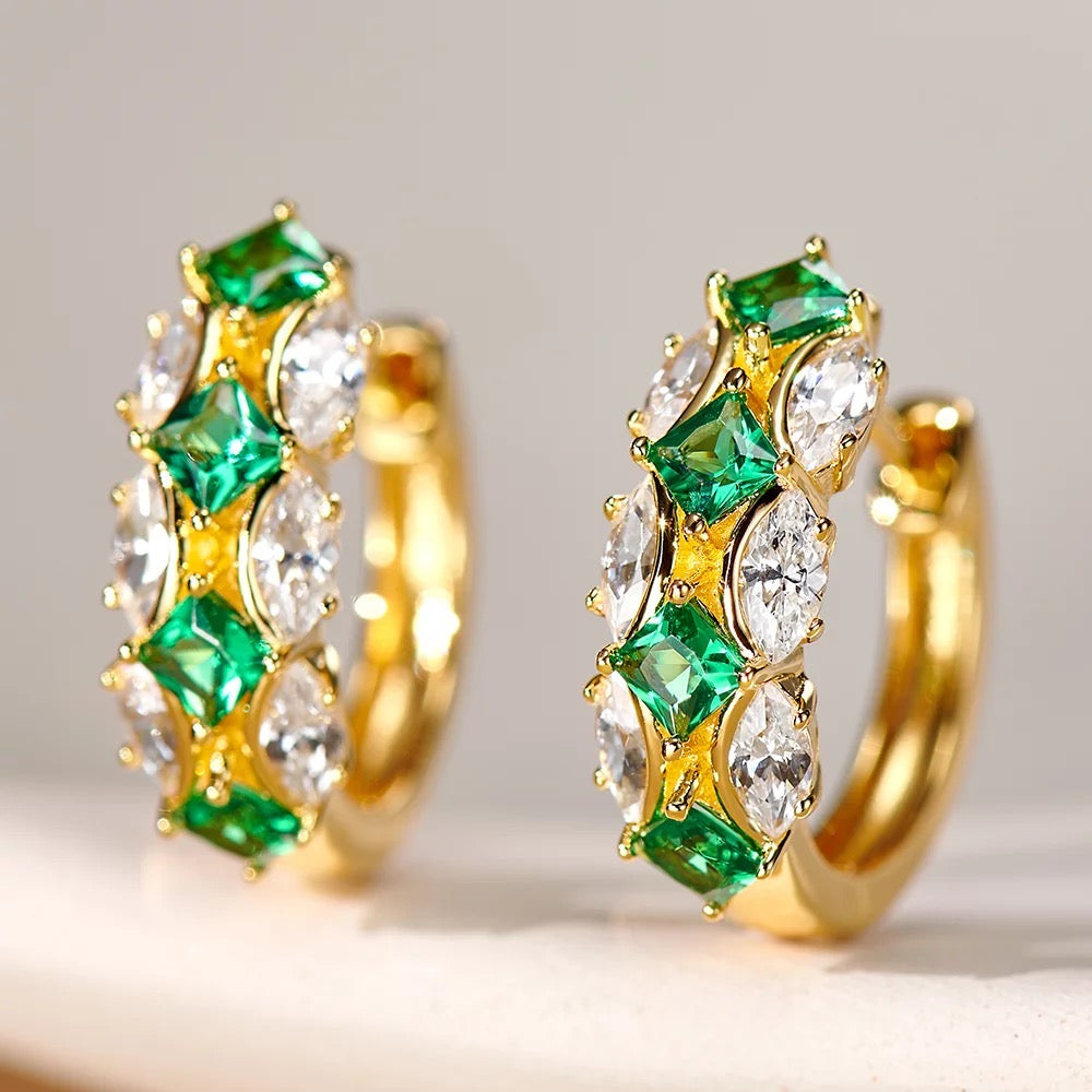 Green Zircon Hoop Earrings