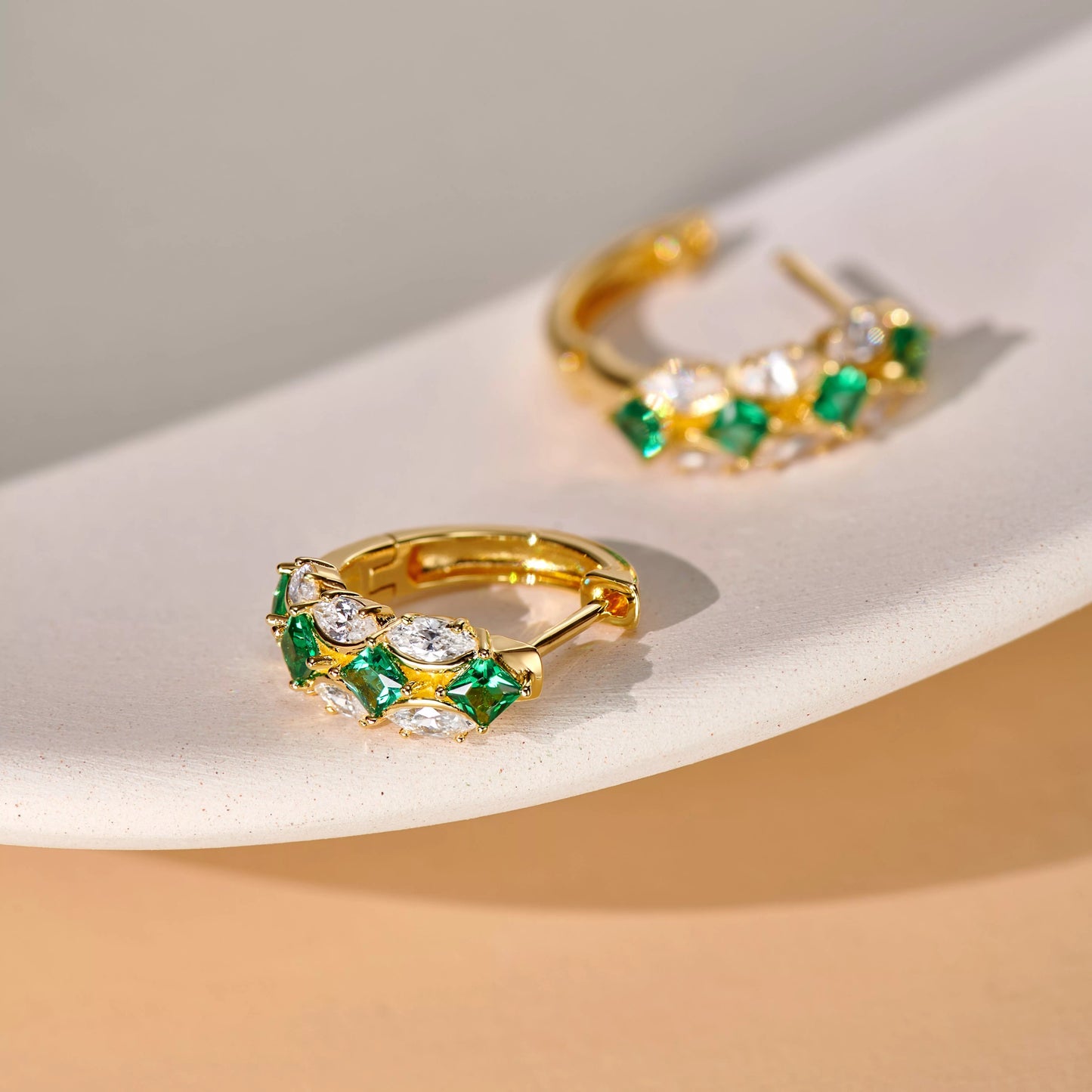 Green Zircon Hoop Earrings